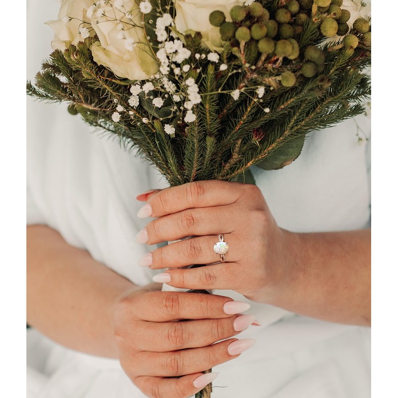 DOLIOX Opal Ring for Women Oval White Ring Size 7