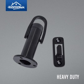 HOMOTEK Heavy Duty Latch Hook Stop Windproof,Door Holder Stopper with Sound Dampening Rubber Bumper Wall Mounted, Black, 1 Pack