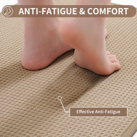 QiCaiJia Waffle Kitchen Mats for Floor, Super Absorbent Kitchen Mat Kitchen Rugs Non Slip Washable, Comfort Kitchen Runner Rugs for Home, Sink, Laundry, Brown 17x59