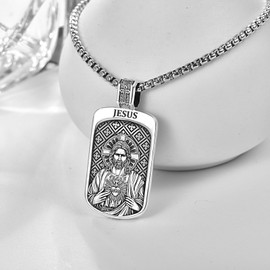 KINGWHYTE Jesus Necklace 925 Sterling Sliver Catholic Jewelry Amulet Jewelry Religious Gifts Jesus Pendant For Men With Stainless Steel Pearl Chain 22+2inch(60cm)