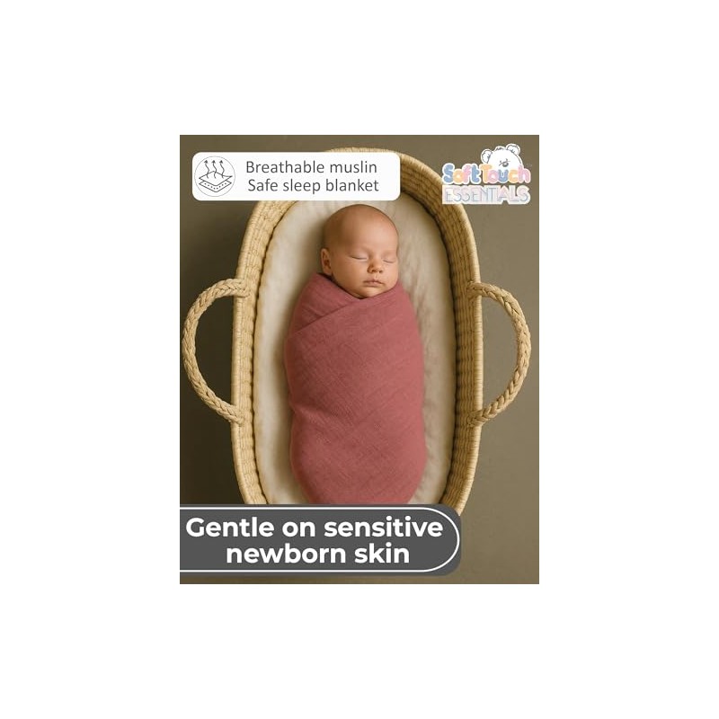 Soft Touch Newborn Essentials 100% Cotton Baby Muslin Cloths 6