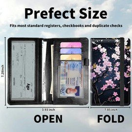 DIGTIALL Checkbook Cover for Men & Women,PU Leather Check Book Holder Wallet with RFID Blocking Function & Elastic Strap,Pink Cherry Blossom