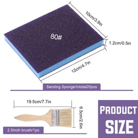 Swpeet 21Pcs 4.72 x 3.9 x 0.47 Inch Blue #80 Grit Ultra Fine Wet and Dry Sanding Sponge Sanding Blocks and Wooden Paint Brush Assortment Kit, Soft Foam Sand Block Flexible Sanding Pads
