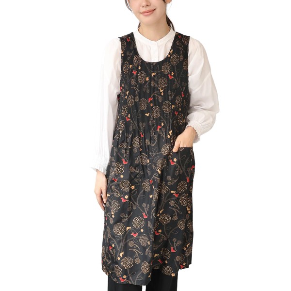 ON NISHIKI Women's Stylish Apron, Cute Pleated, Long Length, Lightweight,