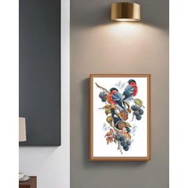 CaptainCrafts Cross Stitch Kits for Adults Counted Unpreprinted Fabric DIY Art Embroidery Kits for Adults Beginners Gift Home Decor (Unpreprinted 14CT, Red Bellies Magpies and Blackberries)