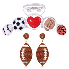 Football Baseball Hair Claw Clips for Women Beaded Game Day Earrings Large Nonslip Sports Hair Barrettes Football Baseball Hair Accessories Game Day Outfits Party Gifts