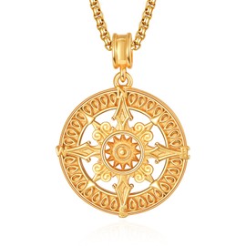 ADMETUS Gold Compass Necklace Sterling Silver Compass of Life Travel Pendant Inspiration Graduation Gift Gold Compass Jewellery Gifts for Men Boys, Sterling Silver, No Gemstone