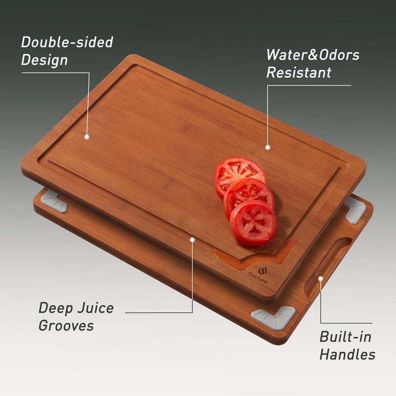 3 Packs Bamboo Cutting Board Set with Non Slip Feet