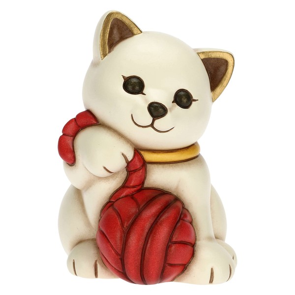 THUN - Cat Figurine with Ball - Party Favours, Communion Favours - Decorated Ceramic - 7.7 x 9.3 x 11.5 cm H