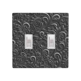 Mdulftar French Scroll Light Switch Cover Plates Black Decorative Wall Plate Double Toggle Switch Cover Size 2-Gang 4.50" x 4.57"