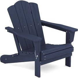 KINGYES Folding Adirondack Chair, HDPE All-Weather Patio Chairs, Wooden Textured Lawn Chair for Poolside, Backyard, Deck, Fire Pit, Navy