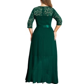 Miusol Women's Plus Size Formal Elegant Ruffle Floral Lace Bridesmaid Maxi Dress Dark Green