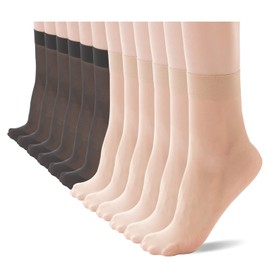 YAGAXI Women's Everyday Sheer Ankle Nylon pop socks - 12 Pack 20D Reinforced Toe with Comfort Top Hosiery（6skin color + 6black）