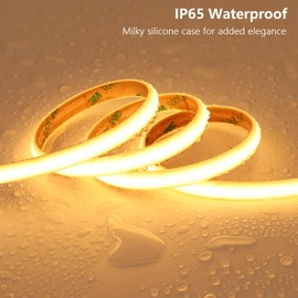 BENLUN 24V Diffused COB LED Strip Light 65.6ft (2 Rolls of 32.8ft), 3000K Warm White Outdoor Milky Silicone Waterproof, 11W/M CRI 93 LED Tape Lights with Power Supply for Bedroom Courtyard