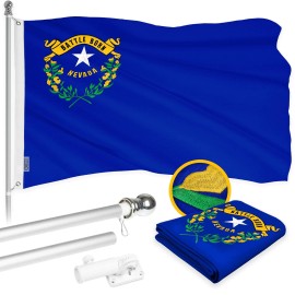G128 Combo Pack: 6 Ft Tangle Free Aluminum Spinning Flagpole (Silver) & Nevada