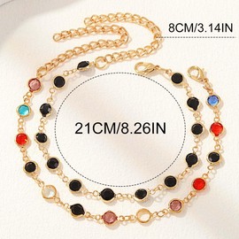 Vakkery Boho Anklet for Women Gold Anklet with Crystal Adjustable Beach Foot Chain Jewellery for Women and Girls, /