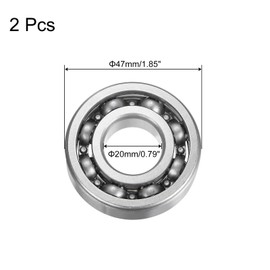 sourcing map 6204 Deep Groove Ball Bearings, Pack of 2, 20 x 47 x 14 mm, C3 Open Design, Chrome Steel Bearings