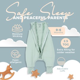 Nyte Nyte Baby - 2.5-TOG Mint, 18-36 Months, Sleeveless Sleep Sack, Soft Baby & Toddler Sleeping Sack, Breathable Sleep Sack with Adjustable Feet Cuffs & Anti-Slip Grip