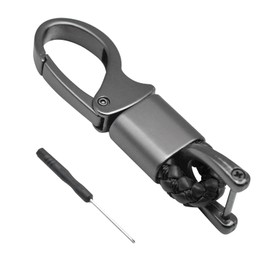 2PCS Car Key Fob Keychains, 360 Degrees Rotatable Leather Keys Chain Holder with Anti-Lost D-Ring, Universal Sturdy Metal Key Chains with Screwdriver for Women and Men (Black - 1Pcs)