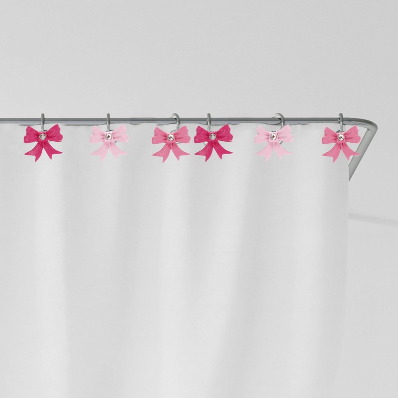 JarThenaAMCS 12Pcs Pink Bow Shower Curtain Hooks Cute Bow Knot