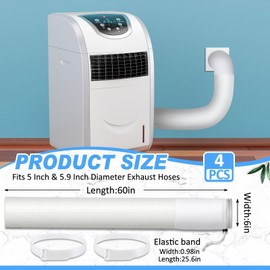 Outus 4 Pcs Air Conditioner Insulated Hose Cover Wrap Ac Hose Duct Vent Insulation Sleeve for 5" & 5. 9" Diameter 60" Long Ac Exhaust Hoses Tube for Heat Reduction(White,Bunching Style)