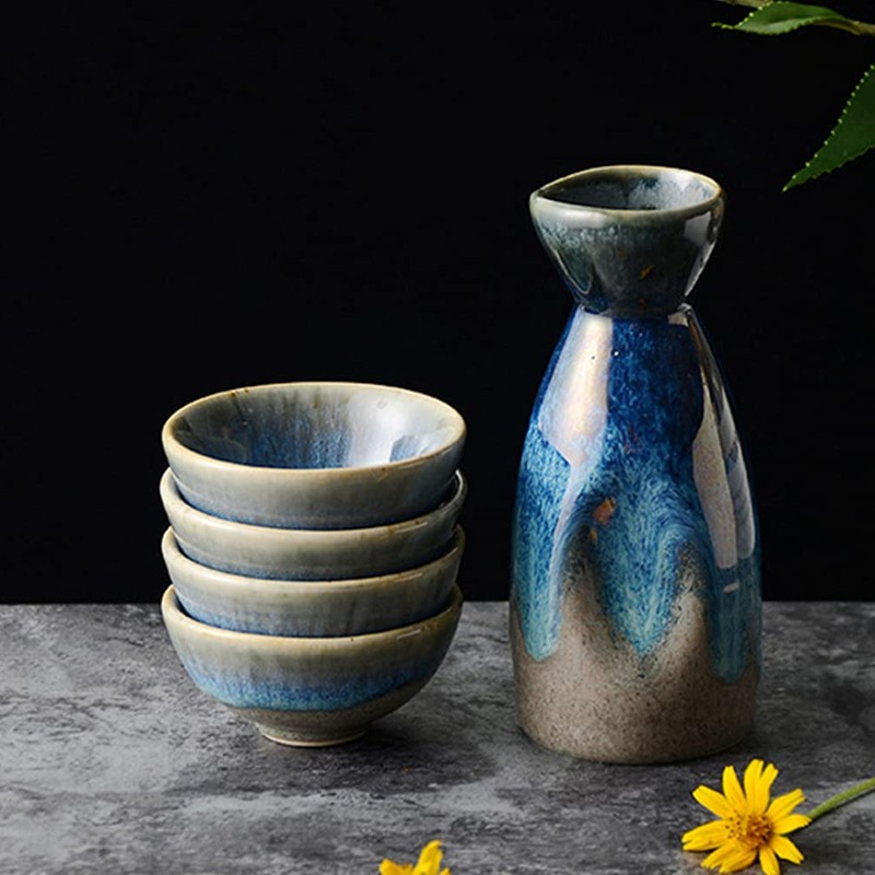 DOITOOL Sake Bottle Japanese Sake Set Ceramic Pot Japanese Cup