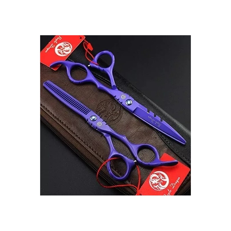 Purple Dragon Tijeras Estilista Barberia Degrafilado Kit 2 Peines 5.5