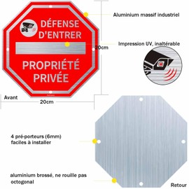 2 x Aluminium Privacy Property Signs, 20 x 20 cm Video Surveillance and Alarm Signs, CCTV Signs for Octagonal Entry (Private Property)