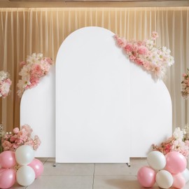 Partslety Arch Backdrop Stand Set of 3, Wedding Arch Cover, Double Sided Round Top and Half Moon Top Stretchy Backdrop for Birthday Parties, Baby Showers, Banquets - 5ft, 7.2ft, 5ft White