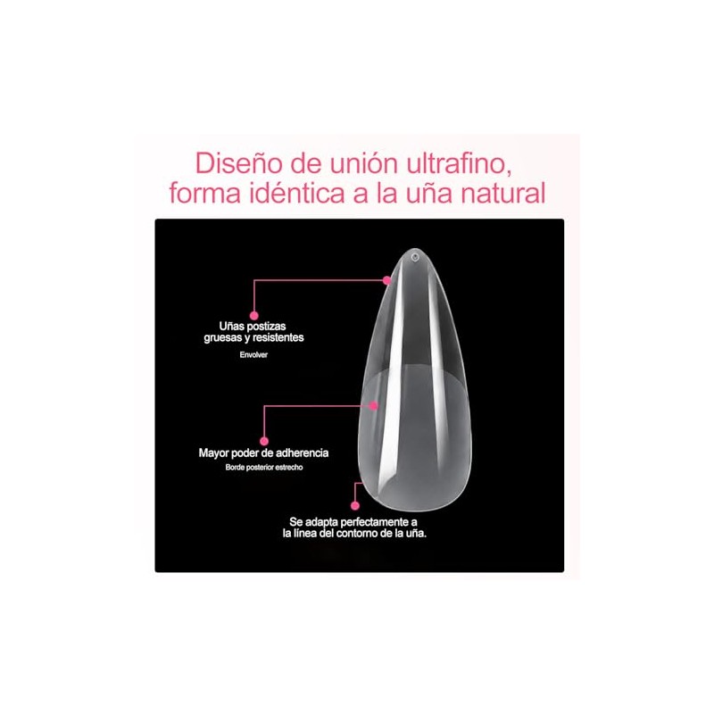 600 Pcs Uñas Postizas Transparentes con Kit 4pzs Manicure y