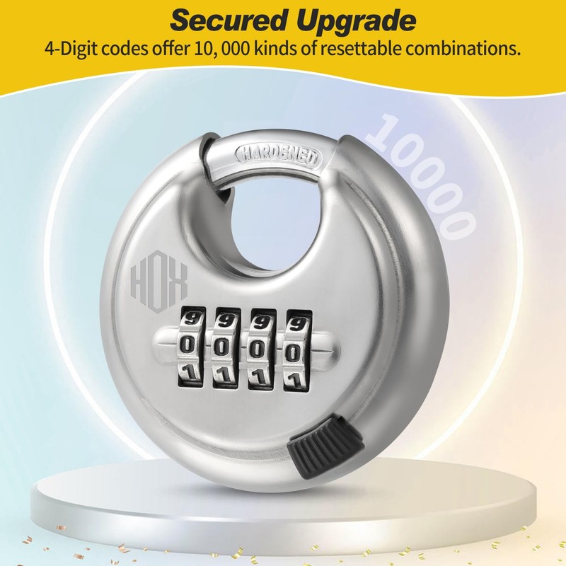 HOX Combination Lock, 4 Digit Disc Padlock with 3/8 Inch