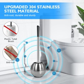 IXO Toilet Brush and Holder 2 Pack, 304 Stainless Steel Toilet Brush with Extended and Durable Comfortable Brush Handle, Toilet Bowl Brush for Bathroom Toilet - Ergonomic, Pratical Durable