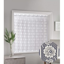 Milan - Floral Patterned, Vertical Louvre Style Window Blind, Pleated Lace Panel Curtain, with café curtain style top in White (Width - 72" (183cm) x Drop - 36" (91cm))
