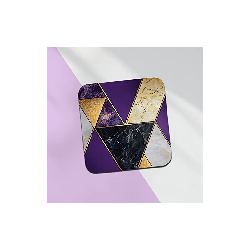 Square Single Coaster - Art Deco Purple Marble Effect New