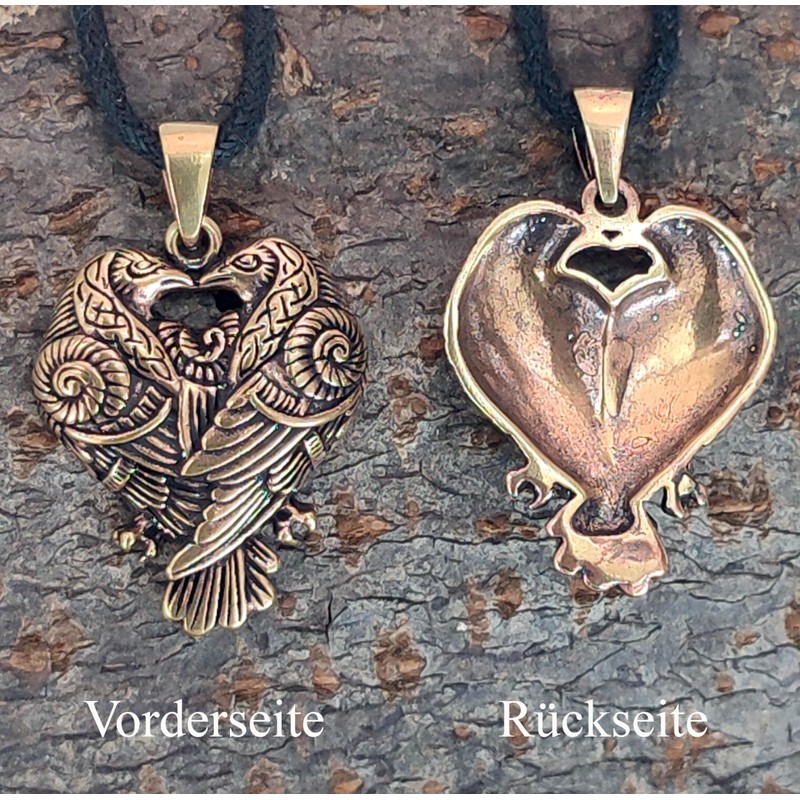 Kiss of Leather Raven Pendant Bronze with Cotton Cord, Bronze
