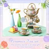 Zhehao 20 Pcs Porcelain Tea Set with Metal Holder Adult