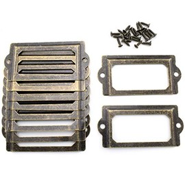 Antique Metal Name Card Frame, OZXNO 10-Pack Vintage Bronze Label Holder Tag Slots for Drawer File Cabinet Shelves (70 x 33 mm / 2.8 x 1.3 inch)