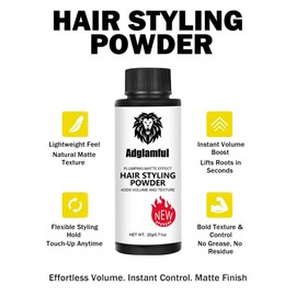 Adglamful Hair Styling Powder for Men – 20g Hair Volumizer & Texture Powder – Matte Finish, Strong Hold, Oil Absorbing Root Booster – Hair Thickener for Fine & Thinning Hair