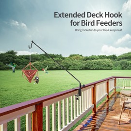 ULIOK 2 Pack Heavy Duty Deck Hook, 31 Inch Extended Adjustable, 360° Rotatable Arm Solid Rod, Solid Steel Deck Hangers for Hanging Bird Feeders, Plants, Planters, Suet Baskets, Lanterns, Wind Chime