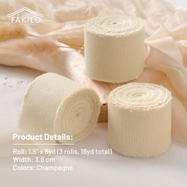 FAKILO Natural Rustic Cotton Ribbon with Frayed Edge,100% Cotton Ribbon Champagne 1.5"x 18yds for Vintage Wedding Bouquets,Invitations,Baby Shower,Gift Wrapping,DIY Crafts,Home Decor