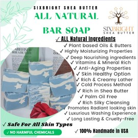 Sixbright, HANDMADE SOAP BAR with ORGANIC SHEA+COCOA BUTTER, OLIVE+COCONUT+CASTOR OIL & ESSENTIAL OILS- For MEN & WOMEN-ALL SKIN TYPES-4 oz.(PACK of 1) (WHITE+BLUE, EUCALYPTUS)