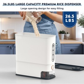 JOJOZOO 26.5 Lbs Rice Dispenser, Large Cereal Grain Storage Container with Measuring Cup & Time Scale, BPA-Free Household Rice Container, for Home Kitchen Pantry Organization