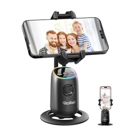Rollei Easy Creator Desktop with AI Tracking, Auto Face Tracking, Mobile Phone Stand, 360 Video Stabilizer with Built-in Battery for Tiktok Live Streaming, Mobile Phone Stand, Tripod Smartphone