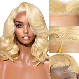 613 Lace Front Wig Human Hair 7×5 Glueless Blonde Body Wave Lace Front Wigs Human Hair Pre Plucked Pre Cut 180% Density Wear And Go Blonde Short Bob Wigs For Women 14inch