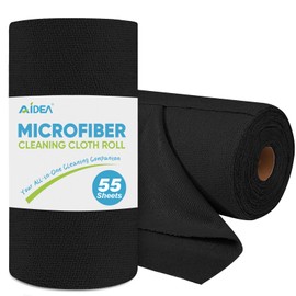 AIDEA Microfiber Cleaning Cloth Roll 55 Sheets, Black Microfiber Towels for Cars, Shop Rags Washable, Cleaning Rags Reusable Paper Towels for Automotive, Workshops, House, Cleaning Supplies 11×9"