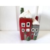 Christmas Two House Tall Cottages Tea Light Holder Red Grey