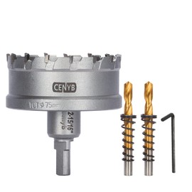 CENYB 2-15/16" (75mm) Tungsten Carbide Tipped Hole Saw with 2Pcs Titanium-Plated Pilot Drill Bits for Metal, Steel, Iron, Wood, Plastic