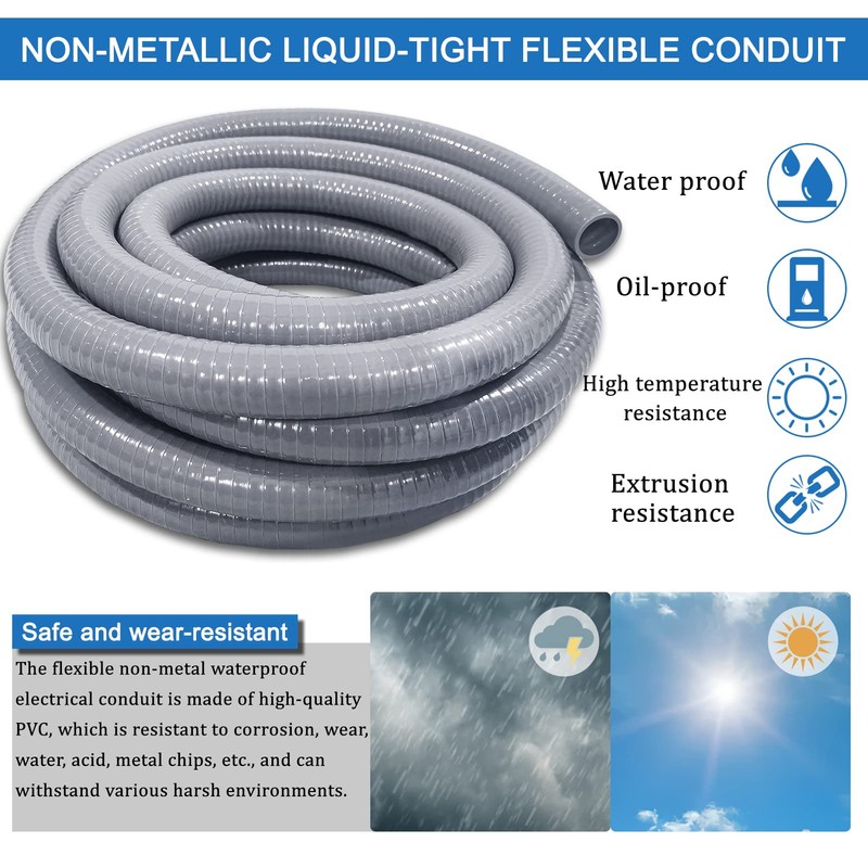 Liquid-Tight Conduit and Connector Kit 1/2 Inch 25 Ft,Flexible Non