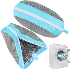 Dntorx Pack of 2 Shoe Wash Bags, Washing Machine, 40.5 cm x 27 cm, Reusable Shoe Bag, Laundry Bag, Large with Zip (Grey + Blue)