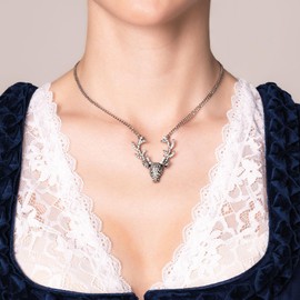 Alpenflüstern DHK331 Metal Necklace Glitter Deer Women's Costume Jewellery Dirndl Necklace (Antique Silver-Colour), Zinc